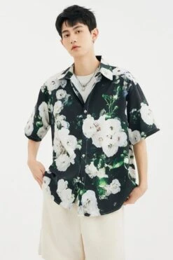 Floral Contrast Print Short Sleeve Button-Up Shirt -Modern Wear Shop b44fa3b83a187d9f5508afc8035f96db