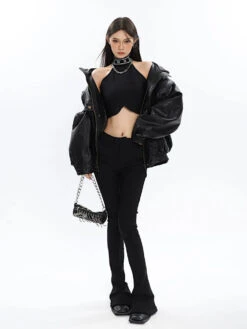 Drop Shoulder Faux Leather Bomber Jacket -Modern Wear Shop b453cf34bc85ec2585cb2504a410f459