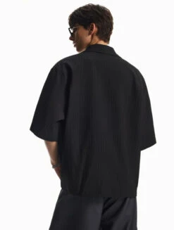 Ribbed Zip-Up Short Sleeve Shirt With Spread Collar -Modern Wear Shop b46402295f6dd2c8673e1c7f740a26c8