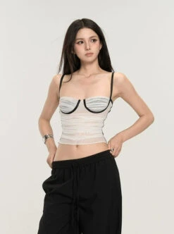 Ruched Bustier Crop Top With Slim Straps -Modern Wear Shop b4666f4a5ee104f5ea5b7f4f8362fd21