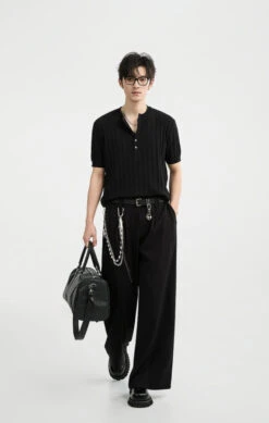 Textured Knit Ribbed Trim Half Button Short Sleeve Shirt -Modern Wear Shop b49bcaf04f15add2f3a305e1f6e6eca0