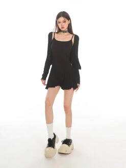 Sleeveless Crop Top And Pleated Shorts With Cardigan Tee Three-Piece Set -Modern Wear Shop b49d5314112003ad09bf9045e46b874d