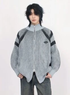 Ribbed High Collar Chevron-Pattern Zip-Up Jacket -Modern Wear Shop b4cf566eb8552b620ed4701a69bdaa9f