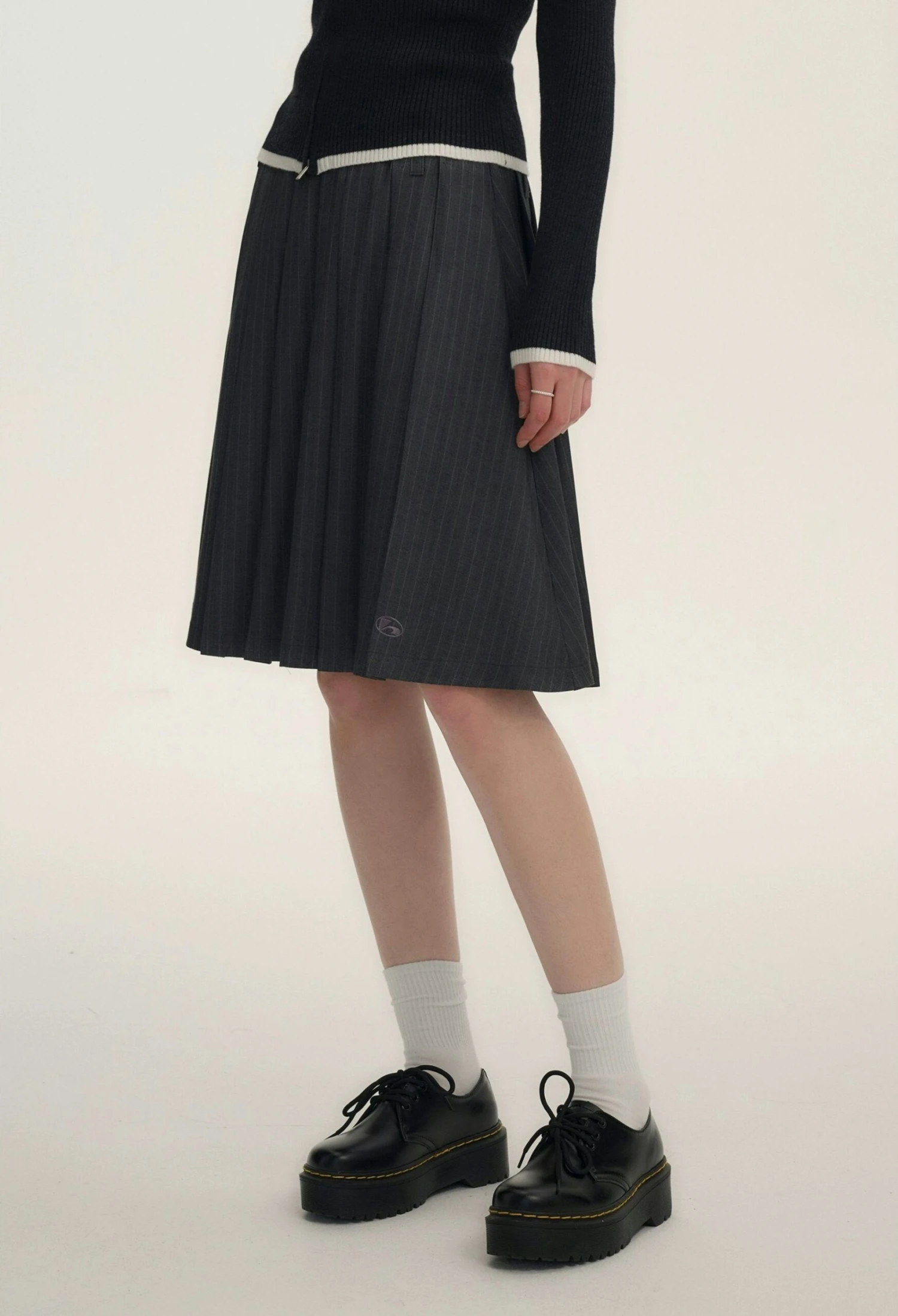 Pinstripe Pleated Short-Midi Skirt 4 Pinstripe Pleated Short-Midi Skirt - Image 4