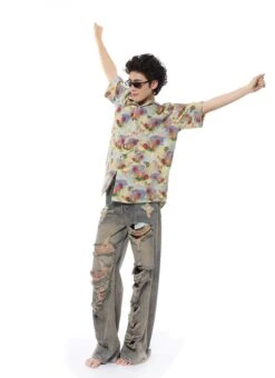 Floral Watercolor Print Oversized Short Sleeve Button-Up Shirt -Modern Wear Shop b53e1f81162fe68d9e10587a3fb014b3