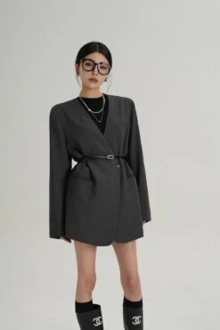 Oversized Lapelless Single-Button Blazer With Belt -Modern Wear Shop b54d1b685f118520f2241a4b05bf9280