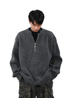 Distressed Ribbed Hem Half Cross Zip Fuzzy Sweater 13 Distressed Ribbed Hem Half Cross Zip Fuzzy Sweater -Modern Wear Shop b598c0af64b257c87695b79b6e7ca3f7