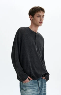 Textured Long Sleeve Sheer Henley Top With Button Detail -Modern Wear Shop b5b924b6a86b6619c977e11e7abab1dd