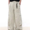 Wide Leg Cargo Pants With Oversized Pleated Pockets