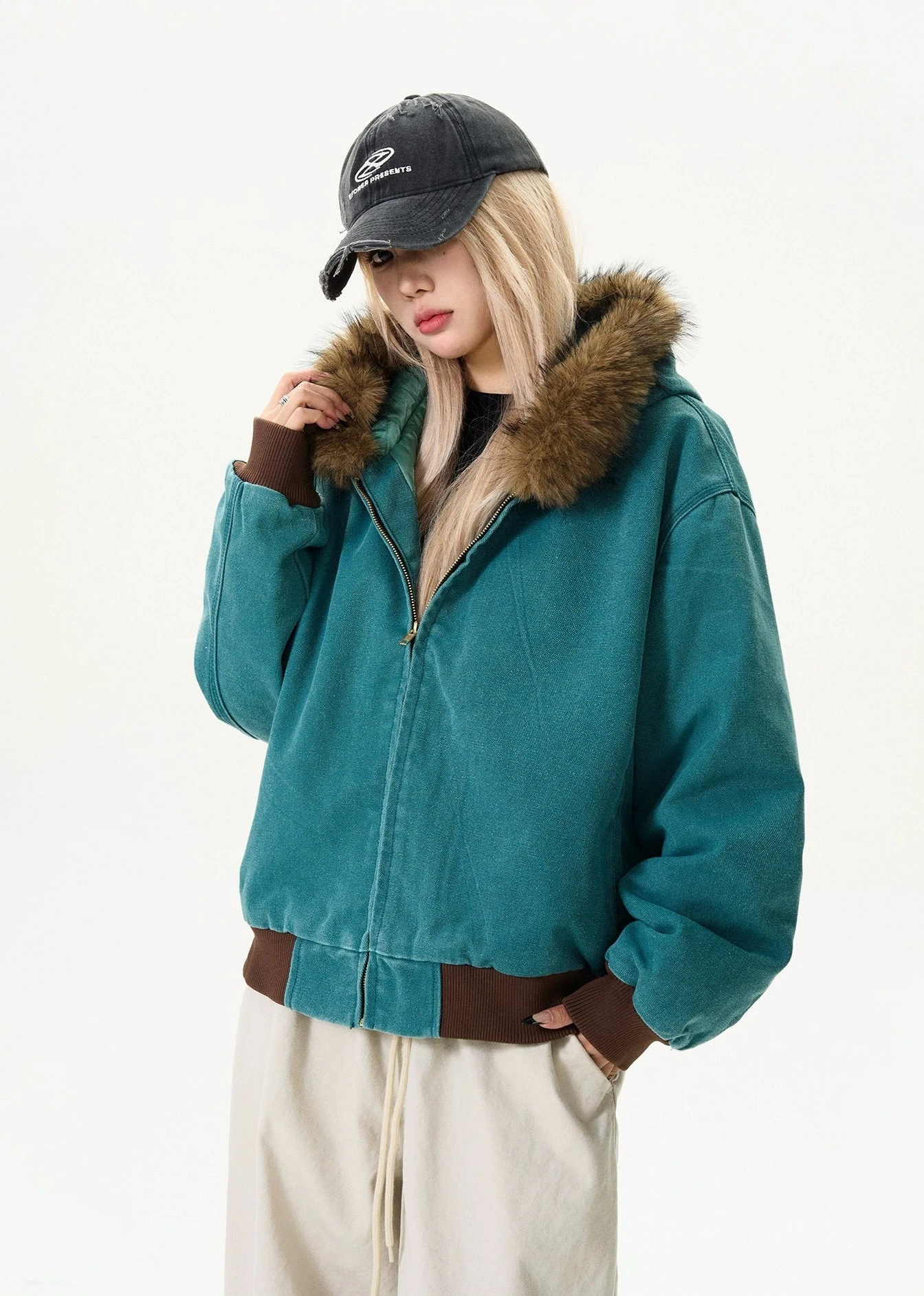 Contrast Faux Fur Hooded Bomber Jacket 3 Contrast Faux Fur Hooded Bomber Jacket - Image 3