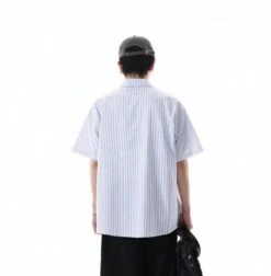 Oversized Stripe Short Sleeve Button Shirt With Chest Pockets -Modern Wear Shop b5fb803b6d90c9e145ee65d7ddac72b4