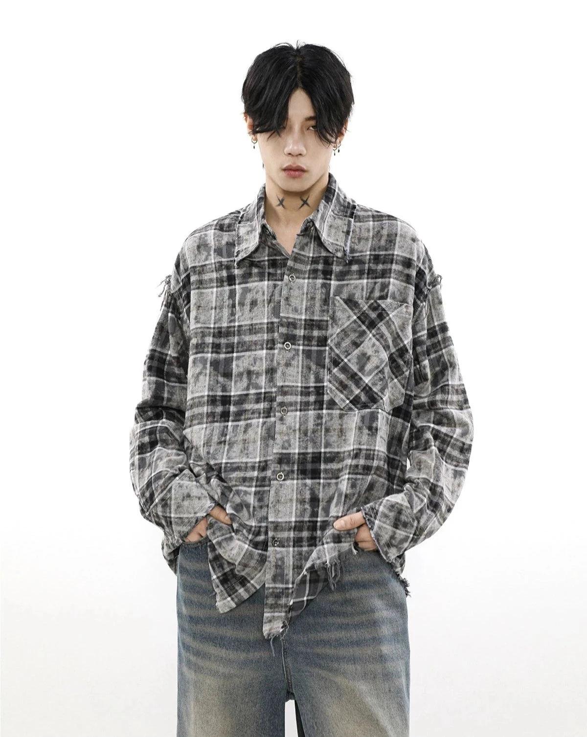 Plaid Tye-Dye Print Flannel Shirt 2 Plaid Tye-Dye Print Flannel Shirt - Image 2