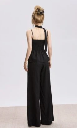 Adjustable Strap Ruched Top With Side Slit And Wide Leg Pleated Pants Two-Piece Set -Modern Wear Shop b66d1deaad1465d070bfd6665bff4659