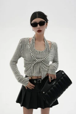 Stripe Halter Neck Knot Long Sleeve Blouse 22 Stripe Halter Neck Knot Long Sleeve Blouse -Modern Wear Shop b6b3fb16971e5d0369a0d510657717a4