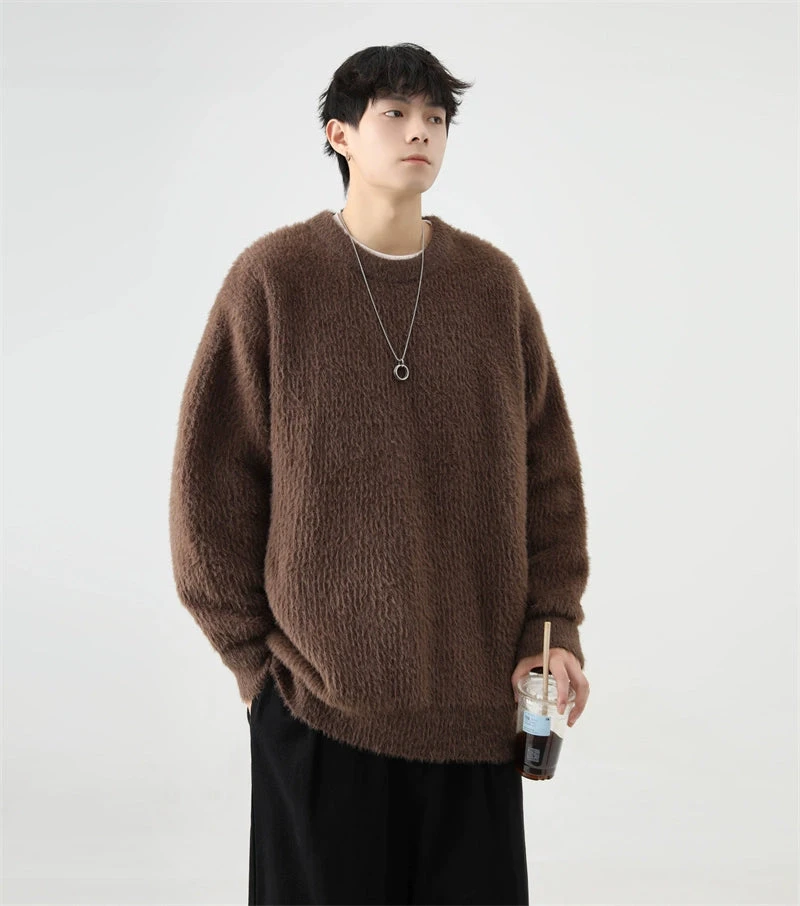 Fuzzy Crew Neck Oversized Knit Sweater 7 Fuzzy Crew Neck Oversized Knit Sweater - Image 7
