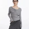 Asymmetric Cowl-Collar Long Sleeve Lightweight Top