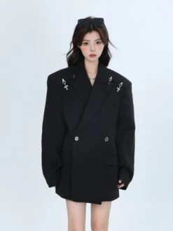 Oversized Blazer With Silver Metal Accents Brooch Details 7 Oversized Blazer With Silver Metal Accents Brooch Details -Modern Wear Shop b6f662afb974613c3eebccd927c22301