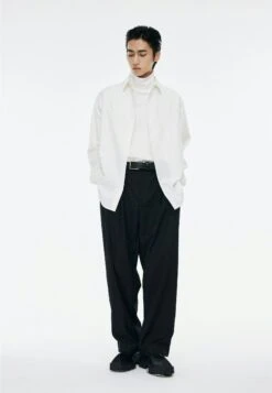 Oversized Button-Down Shirt With Stand Collar -Modern Wear Shop b73b7f997485447f469cda4b7f69f434