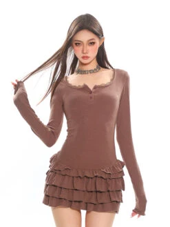 Tiered Ruffle Long Sleeve Mini Dress With Lace Trim 28 Tiered Ruffle Long Sleeve Mini Dress With Lace Trim -Modern Wear Shop b75546fbc80632dc57792c76b200dd4b