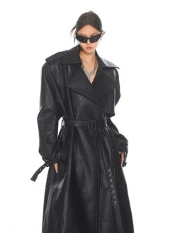 Oversized Belted Faux Leather Coat With Wide Lapels 24 Oversized Belted Faux Leather Coat With Wide Lapels -Modern Wear Shop b76f0f9c04091fa0bbed87acd0c41800