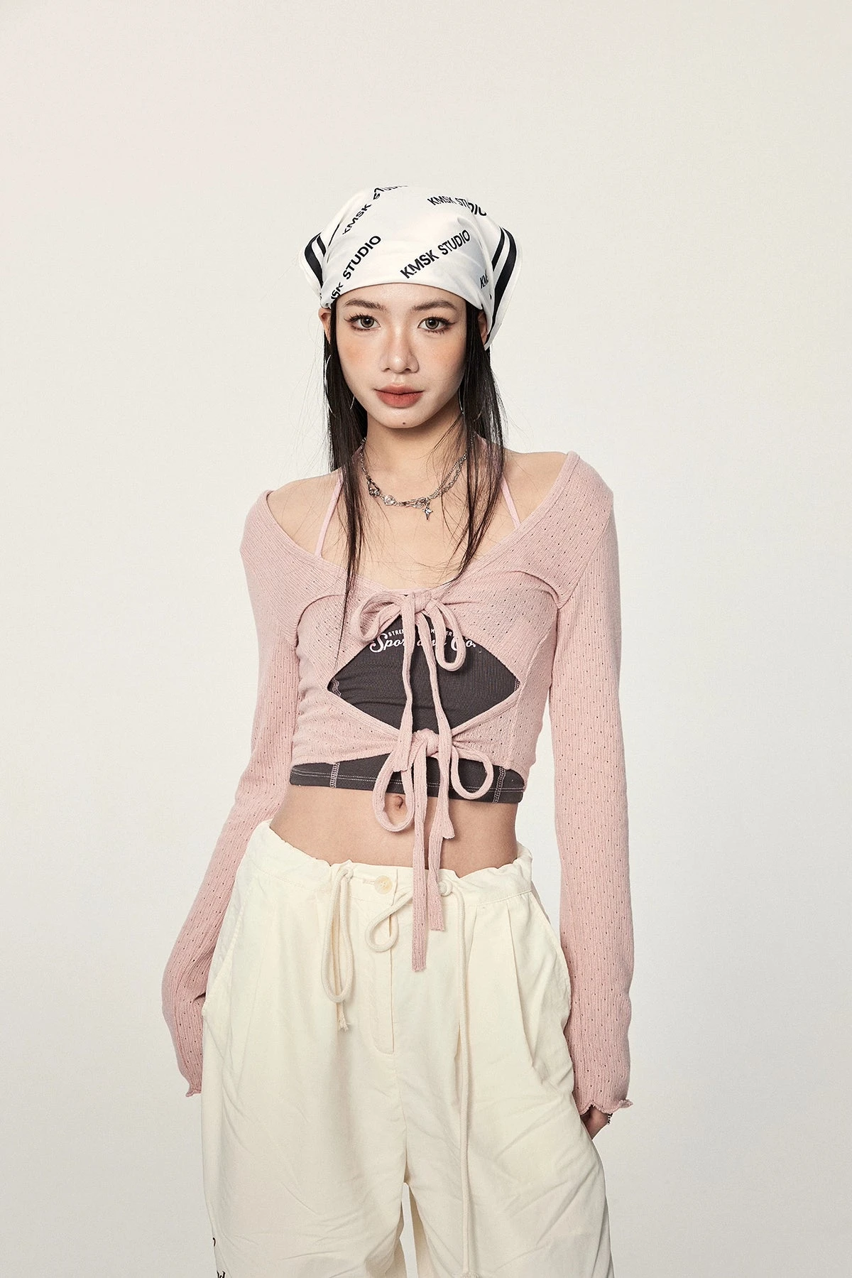 Long Sleeve Crop Top With Lace-Up Detail 1 Long Sleeve Crop Top With Lace-Up Detail