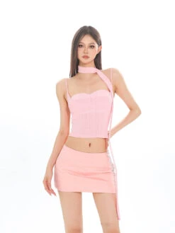 Spaghetti Strap Sweetheart Neckline Crop Top With Scarf -Modern Wear Shop b7a8882d0bd46ba5053c5e4034833dcc