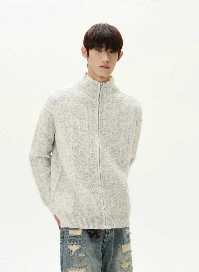 Fuzzy Ribbed Trim Mock Neck Zip Jacket 3 Fuzzy Ribbed Trim Mock Neck Zip Jacket - Image 3