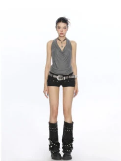 Halter Neck Drape Ribbed Knit Sleeveless Top -Modern Wear Shop b7c08813abca14128b985b47538e11f2