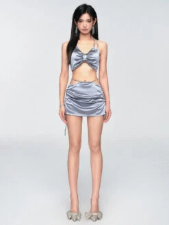 Satin-Finish Halter Neck Bikini Top And Sarong Set -Modern Wear Shop b7d929e3569ecf866b7b3808c562851e