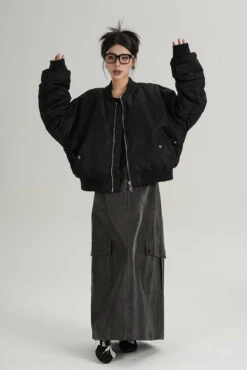 Oversized Mid-Crop Bomber Jacket With Sleeve Zip Pocket -Modern Wear Shop b7e0218a481b5846b7d4c1c21b5ef593