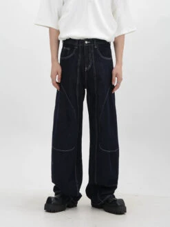 Contrast Stitch Wide-Leg Denim Jeans