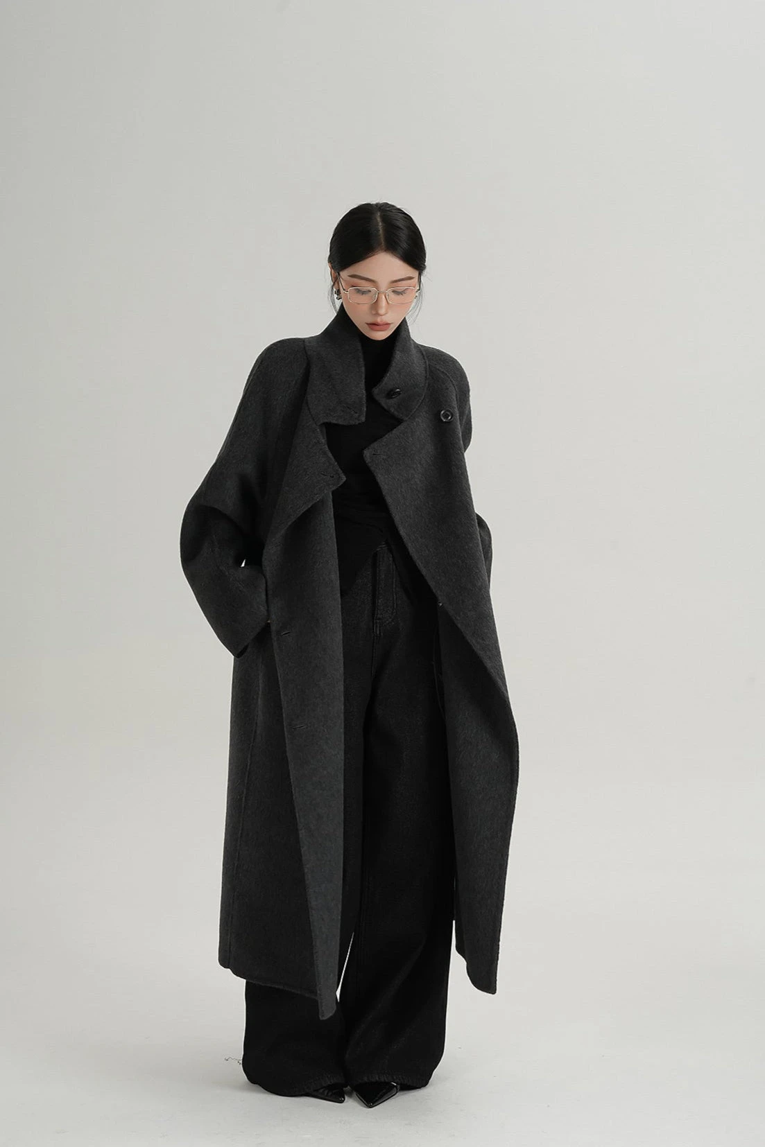 Asymmetric Button Belted Long Coat 5 Asymmetric Button Belted Long Coat - Image 5