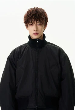 Ribbed Collar Cropped Bomber Flight Jacket -Modern Wear Shop b81f6dc16d226ea65071f914e7ee1c16