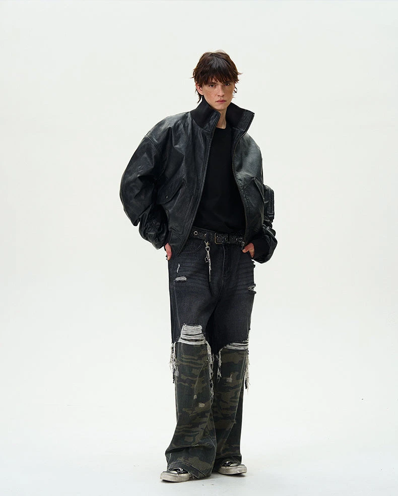 Oversized Faux Leather Mid Crop Bomber Jacket With Sleeve Zip Pocket 13 Oversized Faux Leather Mid Crop Bomber Jacket With Sleeve Zip Pocket - Image 13