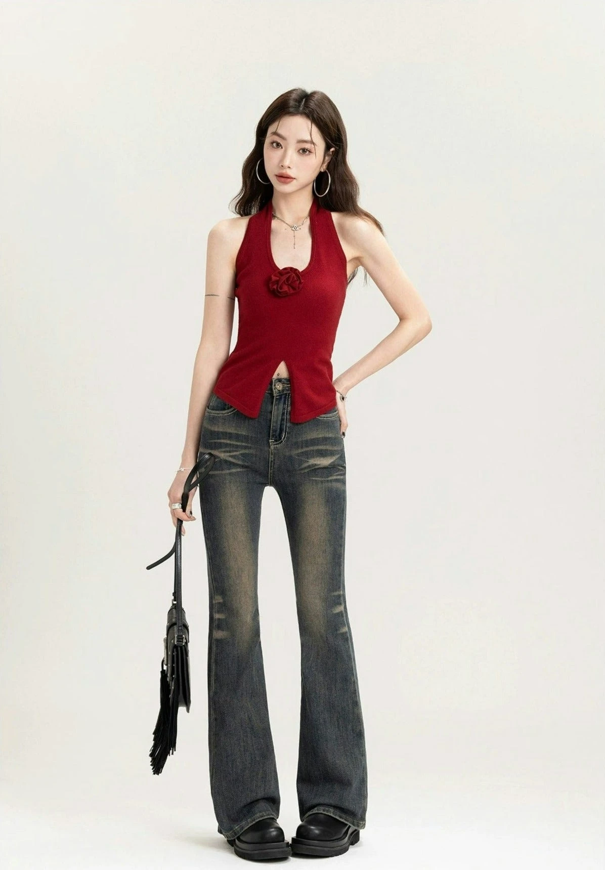 Sleeveless Halter Top With Front Rose Detail 15 Sleeveless Halter Top With Front Rose Detail - Image 15