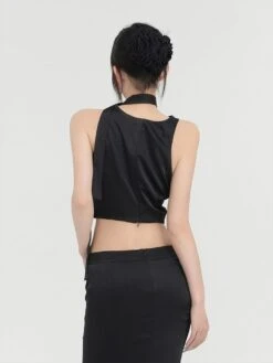 Sleeveless Cowl Neck Short Top With Scarf -Modern Wear Shop b838c1f00a9d564f6630b2d8b1dfaa89