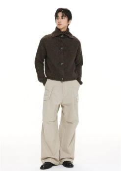 Fold Over Collar Knit Button-Up Cropped Cardigan -Modern Wear Shop b8bdc94dec3aaef185c0614d6cd637a0