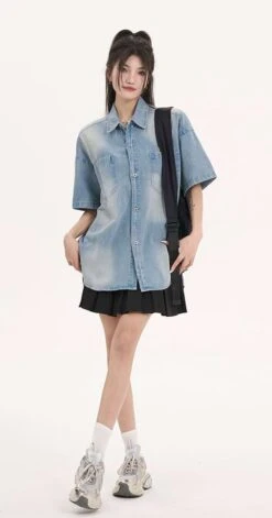 Oversized Faded Denim Button Top -Modern Wear Shop b8e1c3a66df320f40808c44344085737