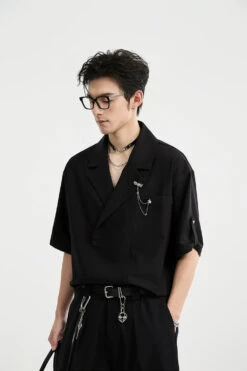 Asymmetric Lapel Short Sleeve Shirt -Modern Wear Shop b8fcd086cfc1b1bb3a289416b0fdc548
