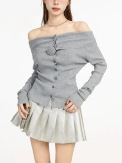 Off Shoulder Long Sleeve Button Top With Flower Applique 17 Off Shoulder Long Sleeve Button Top With Flower Applique -Modern Wear Shop b9294eb333e561d7e8801c7a1b773b0f