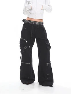 Wide-Leg Low Waist Cargo Pants With Multi-Pocket Detail -Modern Wear Shop b96c560140245f65785123f7e8f93ec1