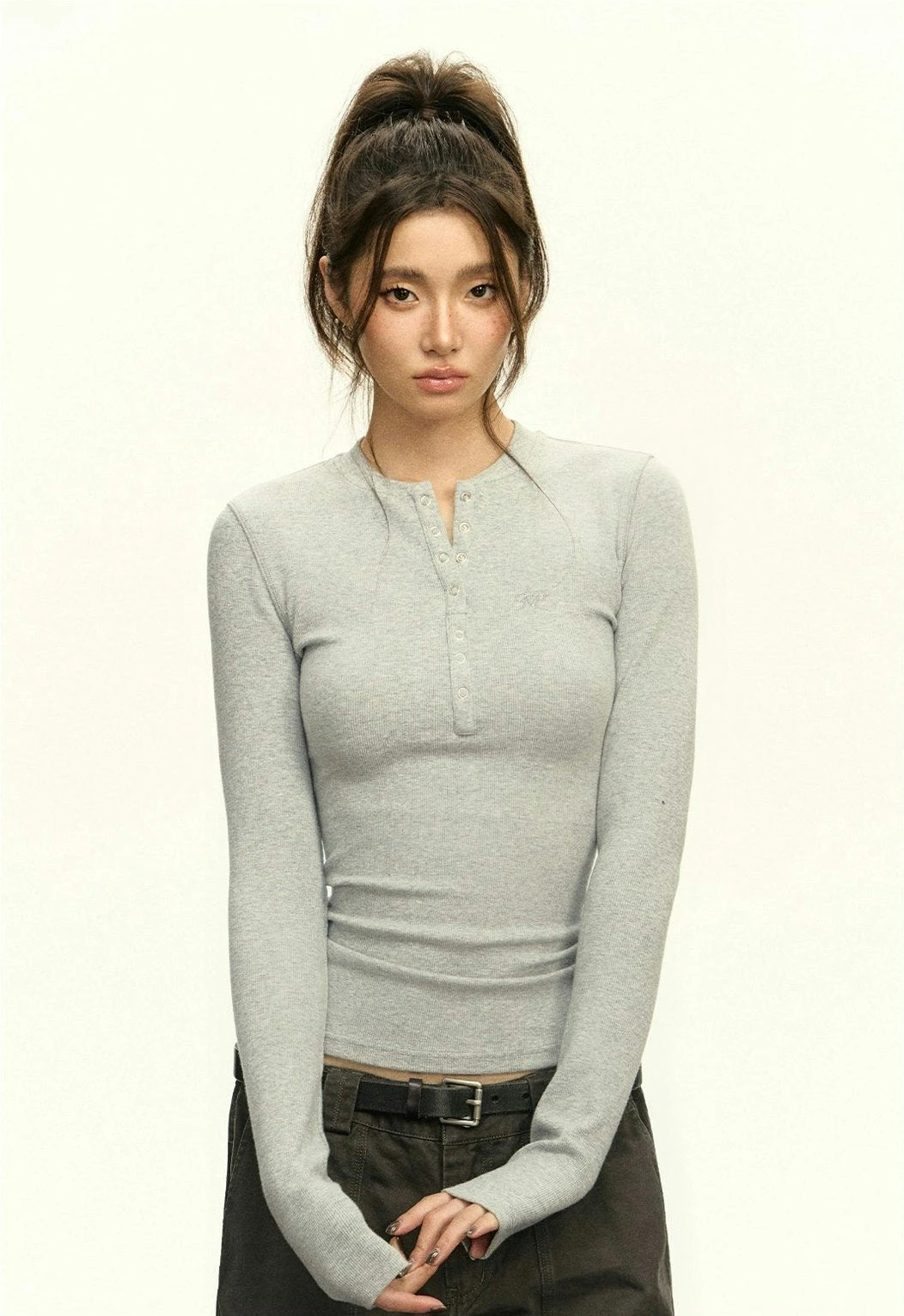 Ribbed Long Sleeve O-Neck Henley Top 5 Ribbed Long Sleeve O-Neck Henley Top - Image 5