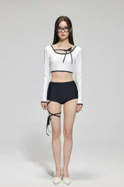 Contrast Hem Long Sleeve Crop Top And High-Waisted Bikini Set -Modern Wear Shop ba37cca9758189419b48a7e27452ba9d