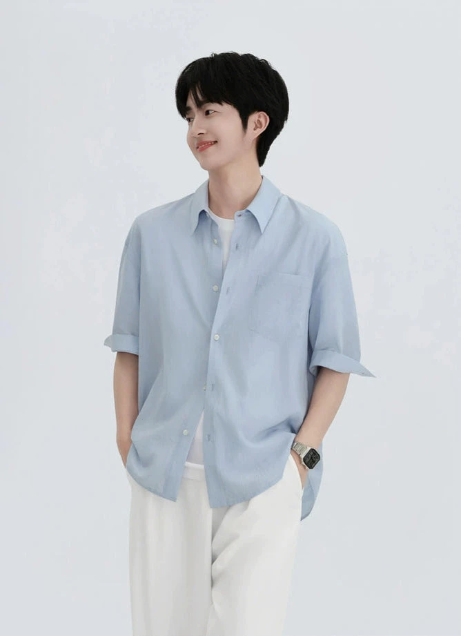 Short Sleeve Lightweight Button-Up Shirt With Chest Pocket 1 Short Sleeve Lightweight Button-Up Shirt With Chest Pocket