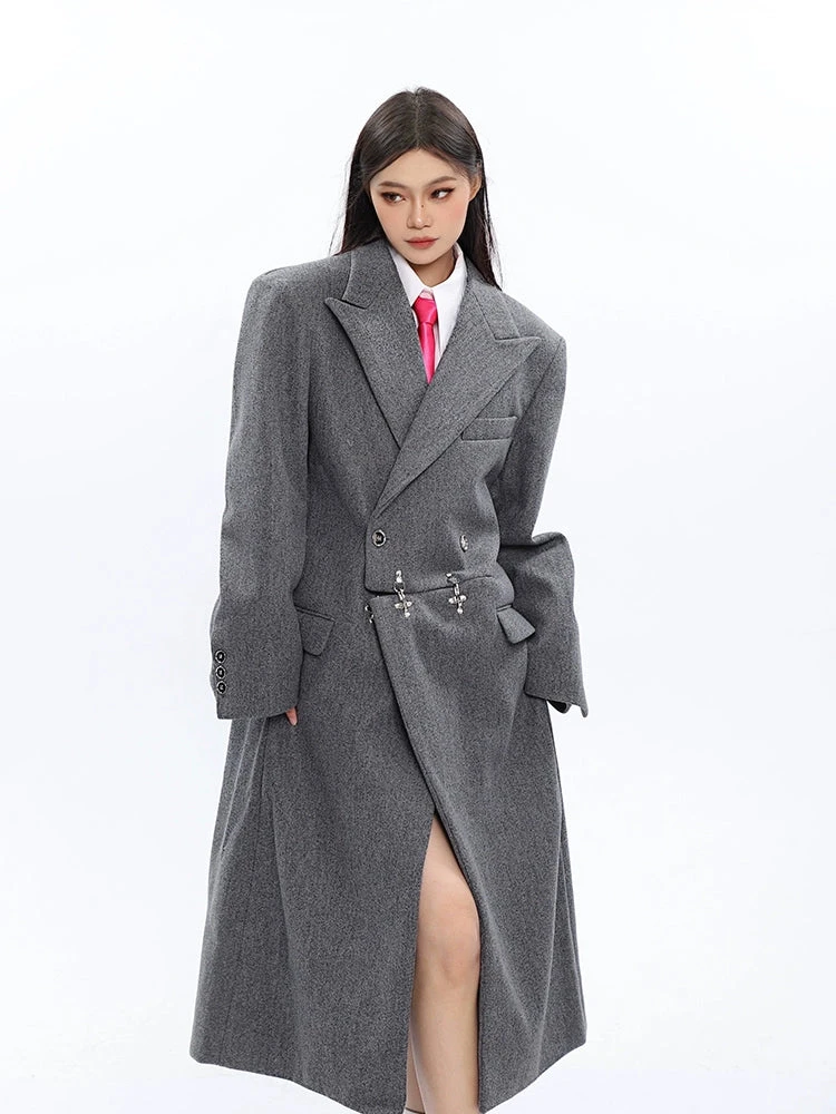 Long Double-Breasted Coat With Silver Accents 5 Long Double-Breasted Coat With Silver Accents - Image 5