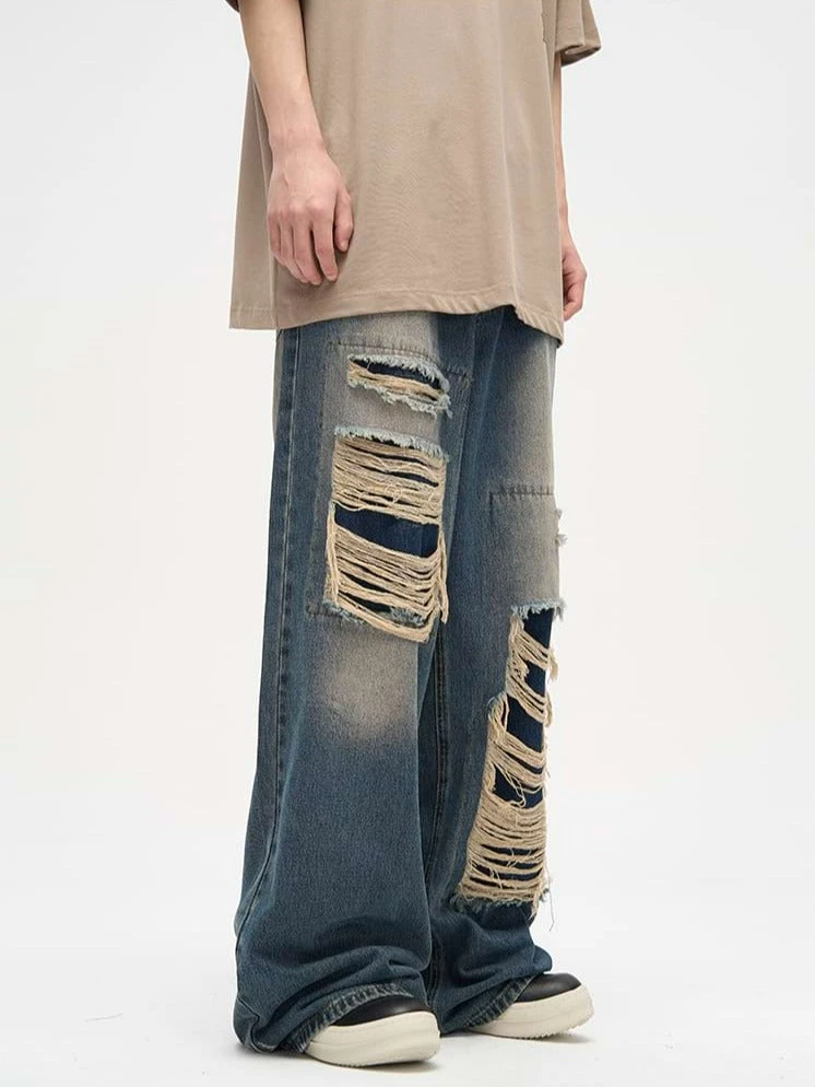 Faded Distressed Patchwork Jeans 8 Faded Distressed Patchwork Jeans - Image 8