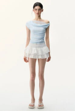 Off Shoulder Mesh Lace Panel Asymmetric Top -Modern Wear Shop baa9dd44ac6e7b1ec769426a798ad772