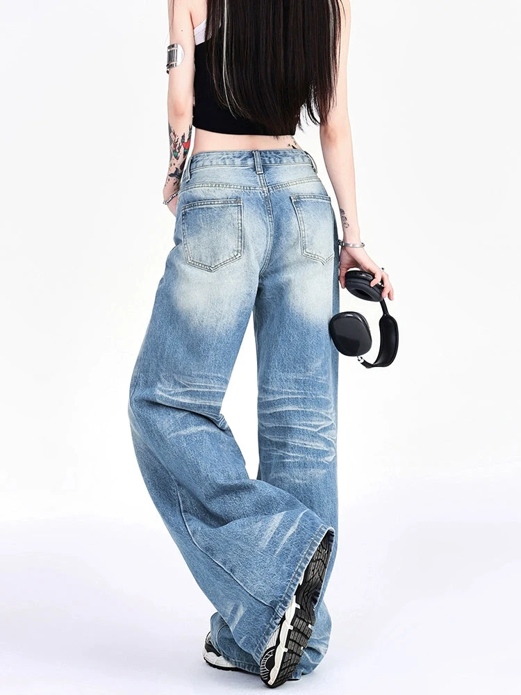 Vintage Faded Washed Wide-Leg Denim Jeans 9 Vintage Faded Washed Wide-Leg Denim Jeans - Image 9