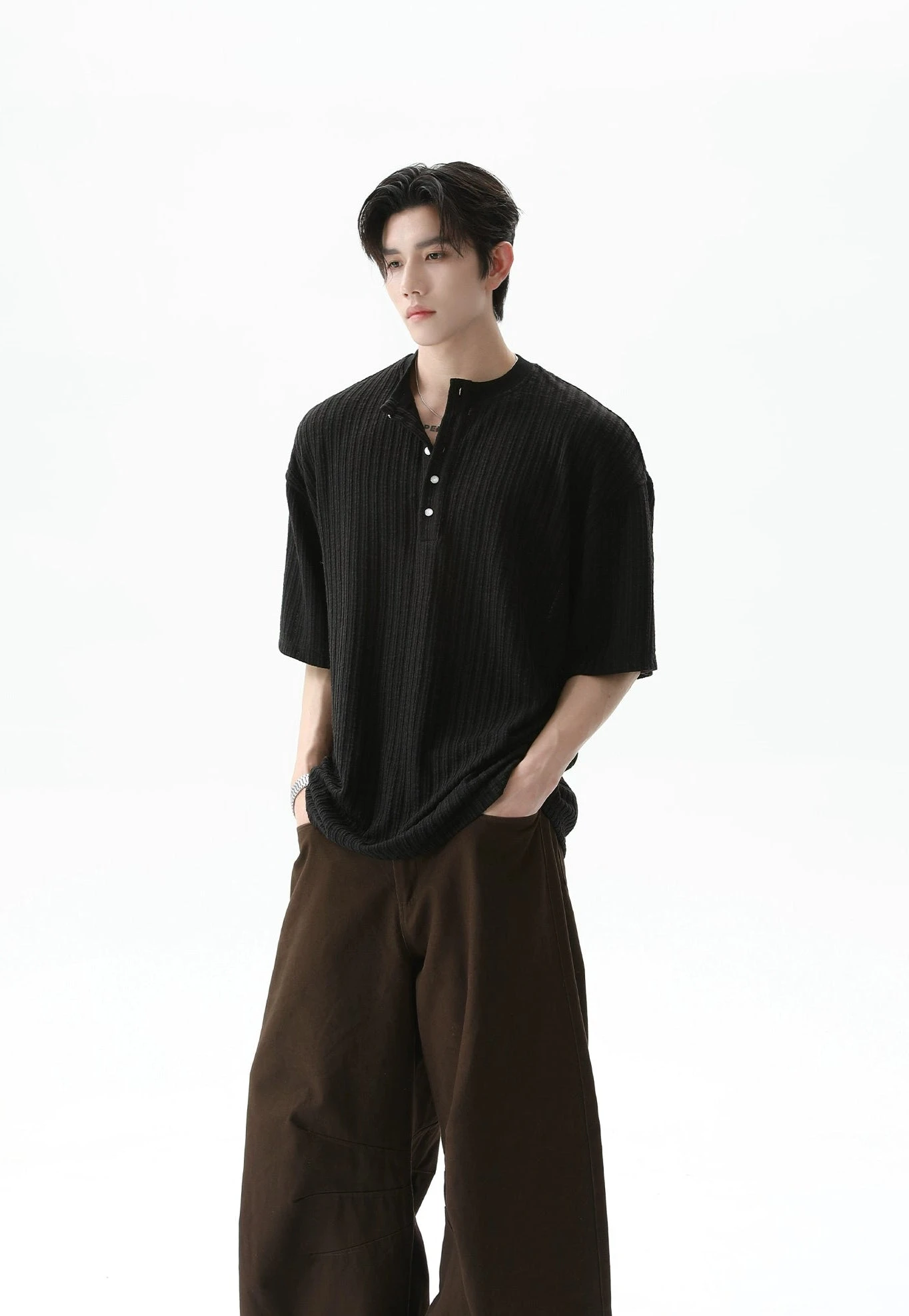 Textured Ribbed Henley Half Sleeve Top 5 Textured Ribbed Henley Half Sleeve Top - Image 5