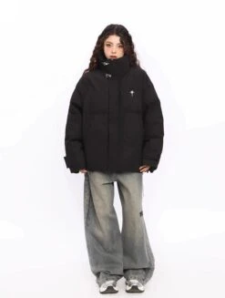 Puffer Jacket With High Collar Buckles Detail -Modern Wear Shop baff10d2bcf7739e122fad1481c53ca2